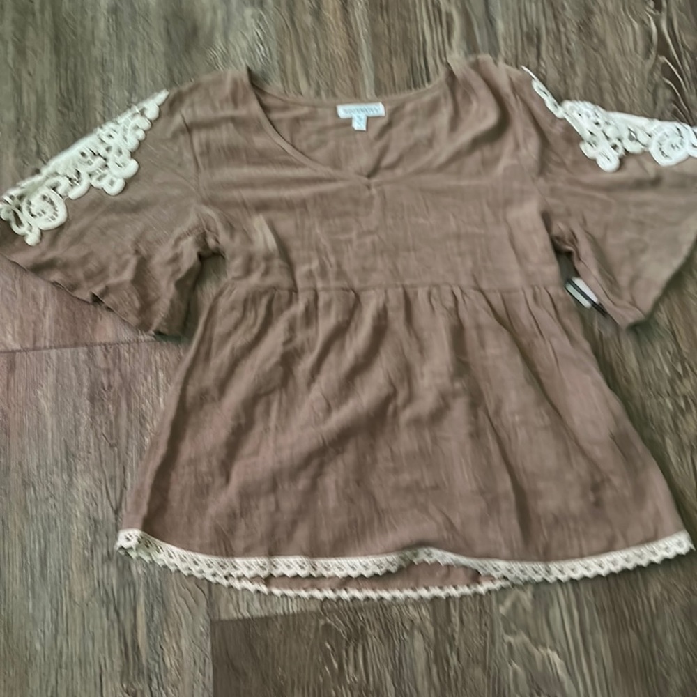 Women beige bat wing shirt sleeve shirt